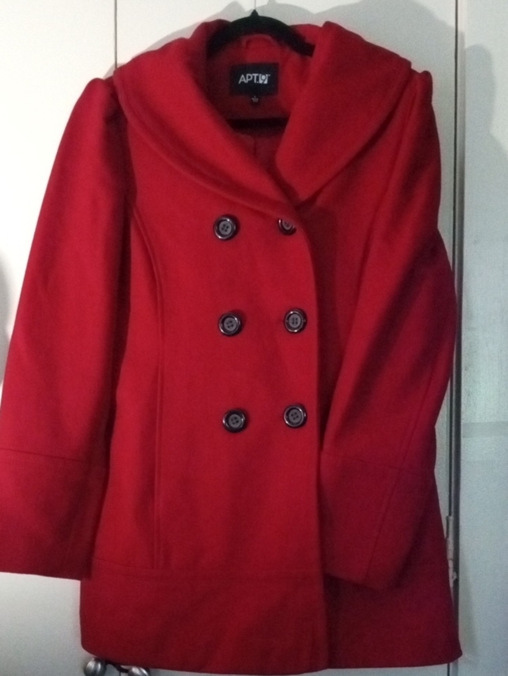 Apt. 9 Crimson Red Wool Blend Double-Breasted Pea Coat with Shawl Collar large